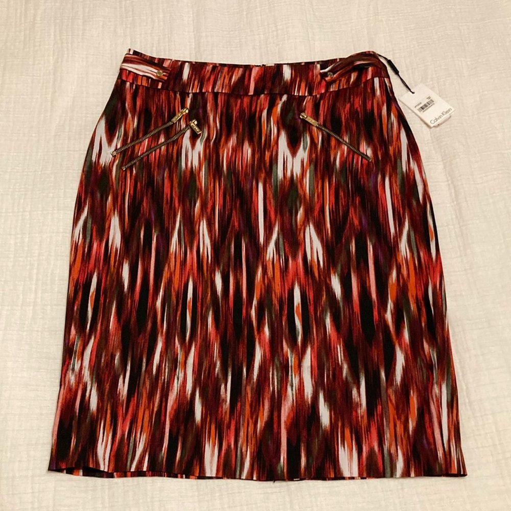 Calvin Klein Red and Black Pencil Skirt Knee-Length